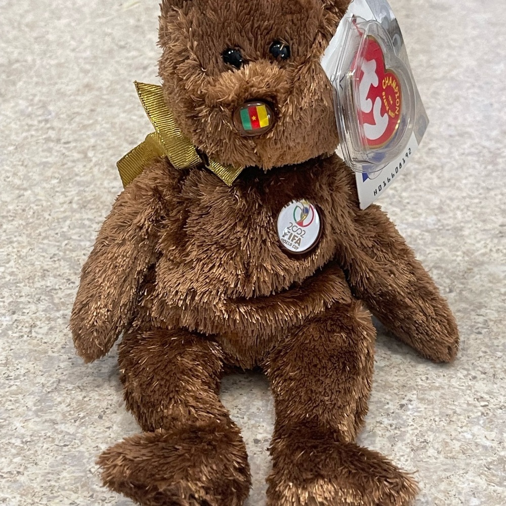 Ty Beanie Baby CHAMPION Bear 2002 CAMEROON FIFA World Cup Vintage Plush Animal
